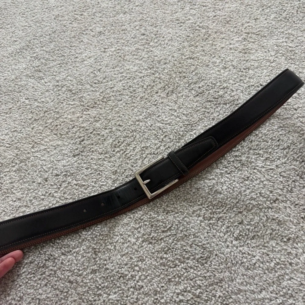 Coach Mens Dark Brown Genuine Calfskin Leather Belt Solid Brass Buckle 36in 90cm